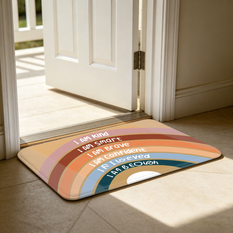 Tapis de porte Boho Rainbow Affirmation 24 x 36 po pour porche d'entrée