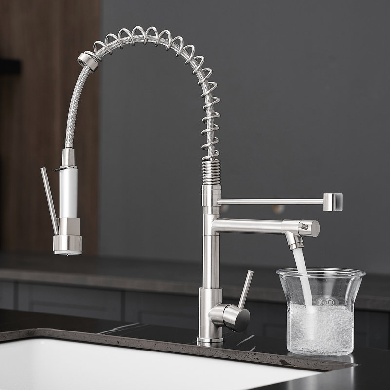 Robinet de cuisine rétractable, nickel brossé, acier inoxydable Sus304, robinet d'apparence charmante, valve à disque en céramique, performance fiable