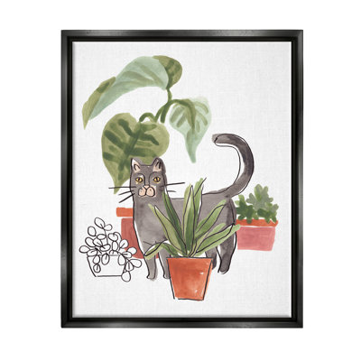 «Grey Cat Pet», terre cuite, maison, plantes, art mural Monstera tropical par June Erica Vess