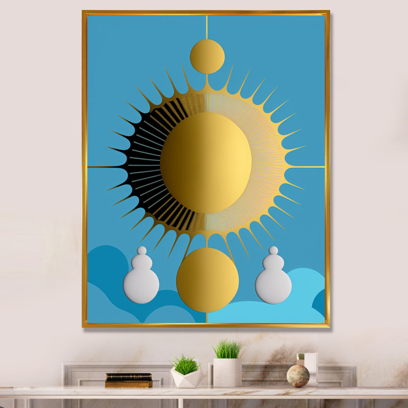 Jour et nuit en or et bleu - reproduction sur toile, H 20 po x l 12 po x P 1 po, Toile avec cadre flottant or