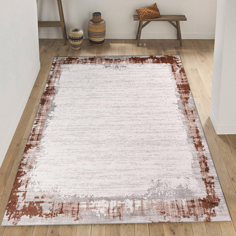 Tapis rectangulaire brun / gris en polypropylène tissé à la machine, Rectangle 4 pi 11 po x 7 pi 7 po