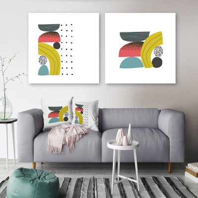 Abstrait abstrait géométrique coloré - ensemble de 2 impressions sur toile tendue