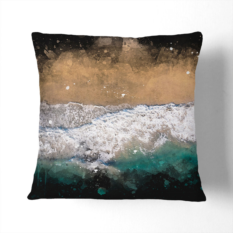 Huntington Beach California Paint Splash Cushion with Filling, 55cm H x 55cm W x 20cm D, White