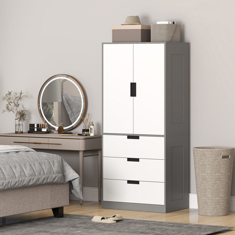 Keiralyn 2 Door Manufactured Wood Wardrobe, White/Grey