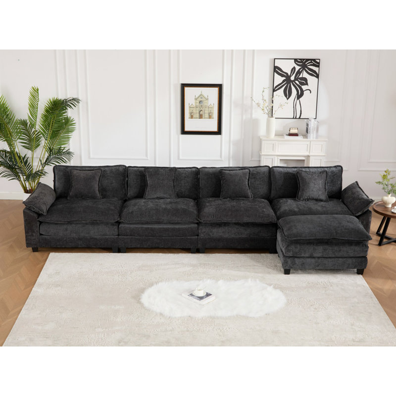 Canapé modulaire en forme de L Grid, canapé surdimensionné avec repose-pieds Cloud, Chenille noir
