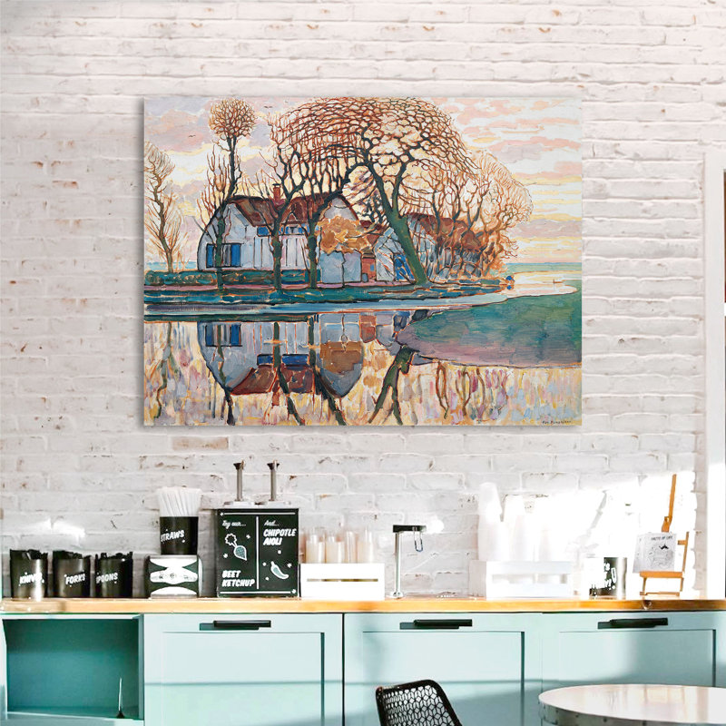 Farm Near Duivendrecht by Piet Mondrian - No Frame Print on Canvas, 90cm H x 120cm W x 4cm D