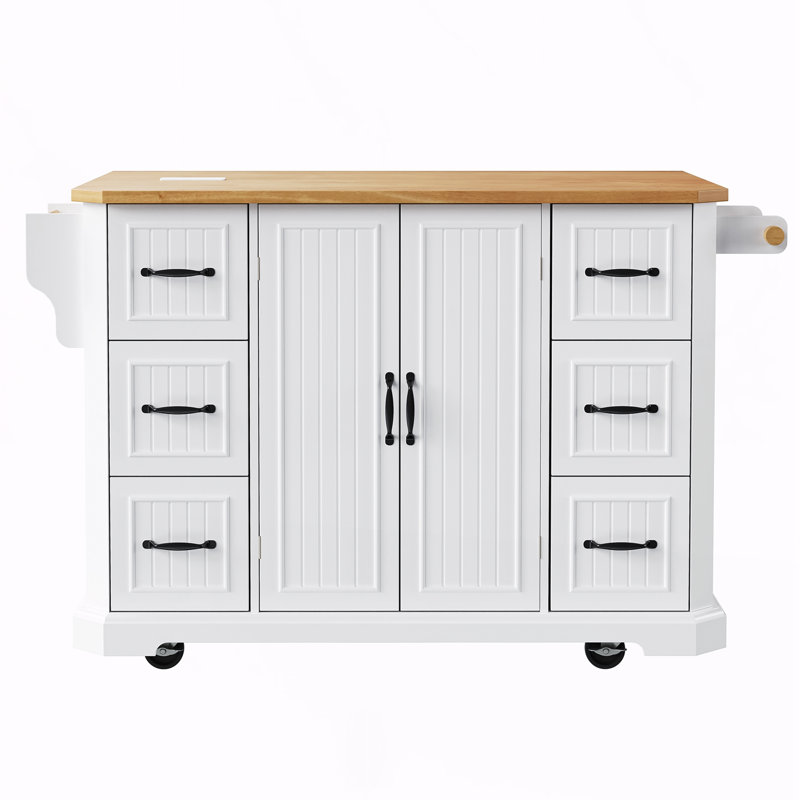 Kitchen Island With 6 Deep Drawers For Kitchen, Dining Room, White