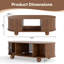 Table basse ovale avec portes coulissantes, table basse moderne cannelée de style Mid-Century avec rangement caché pour le salon, noyer