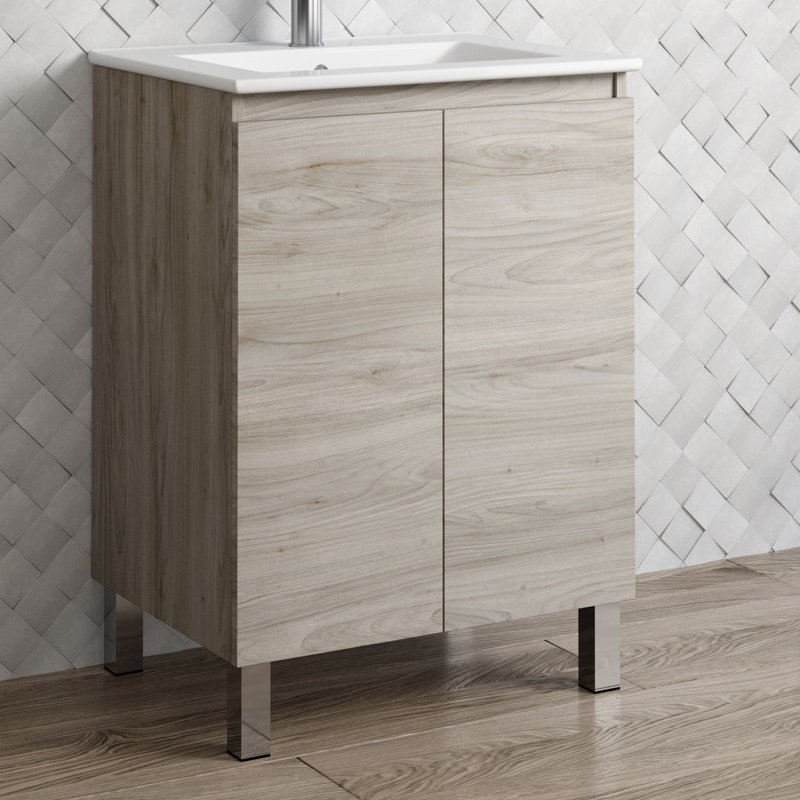 Jasso 24'' Single Bathroom Vanity with Ceramic Top, Gray