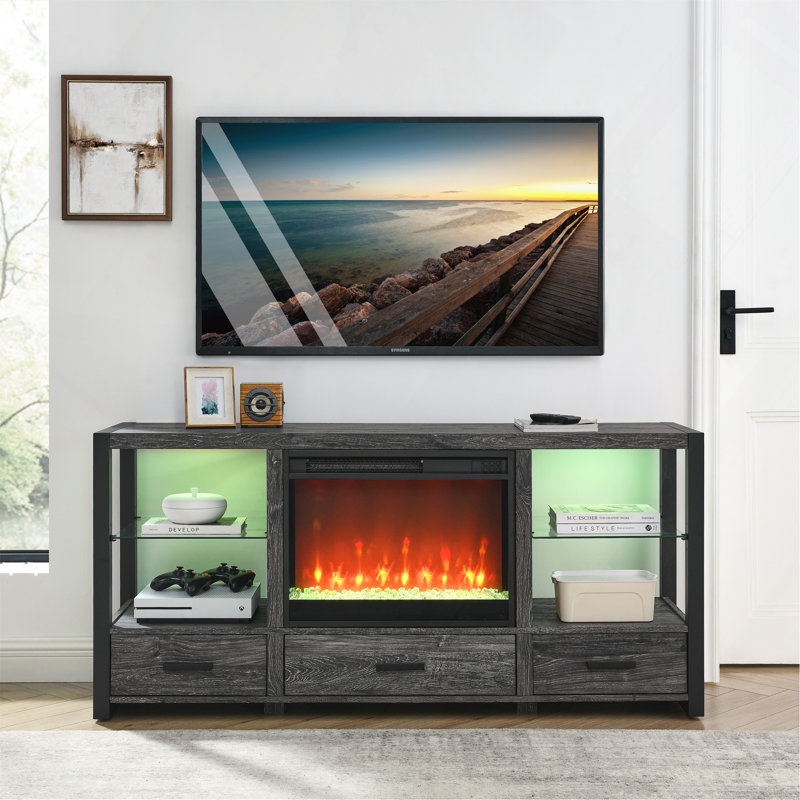 23" Electric Fireplace Insert, Thin Heater With Crystal And Realistic Flame, Remote Control With Timer, Overheating Protection,With Sidelight