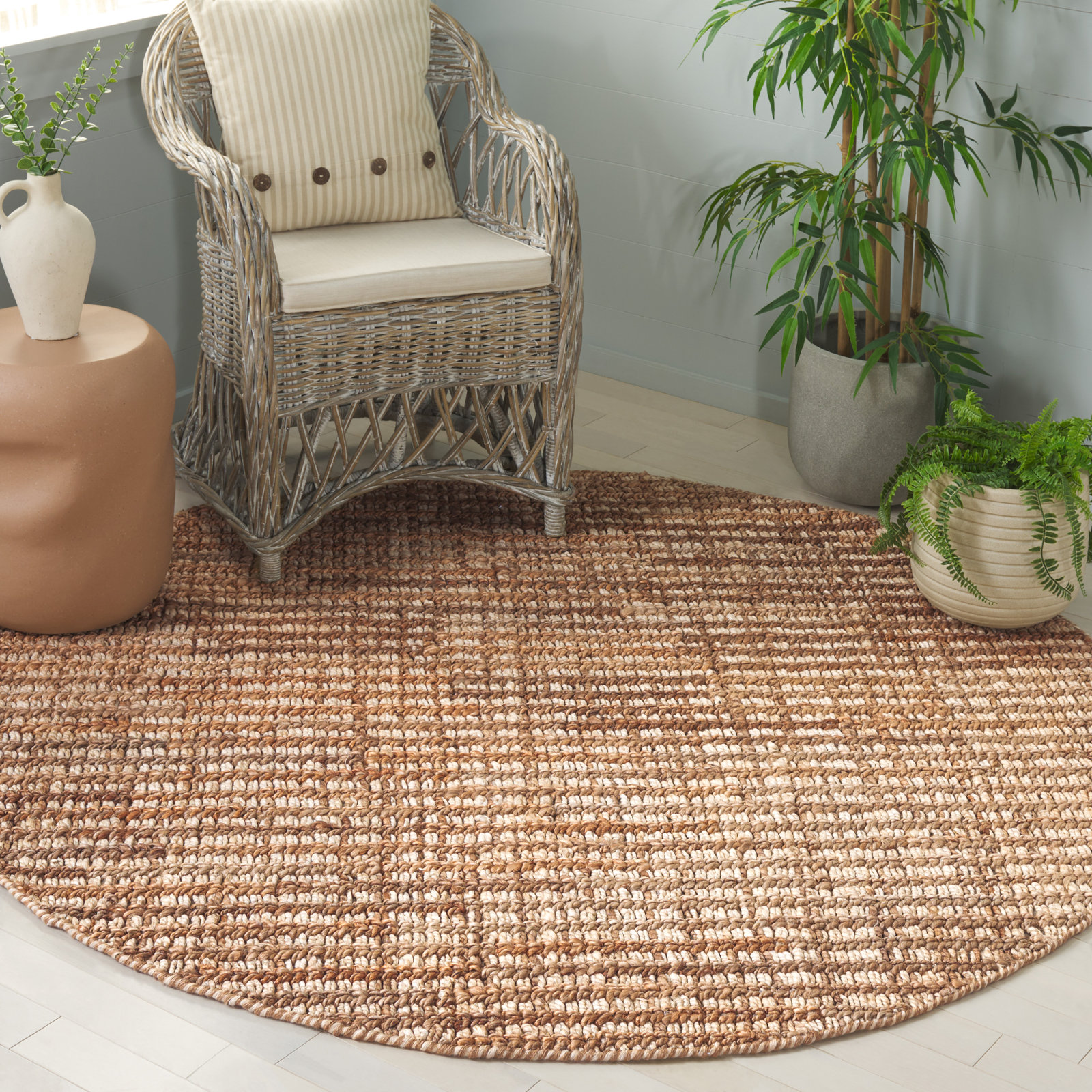 Ellport Hand-Loomed Striped Jute Rug, Round 6'