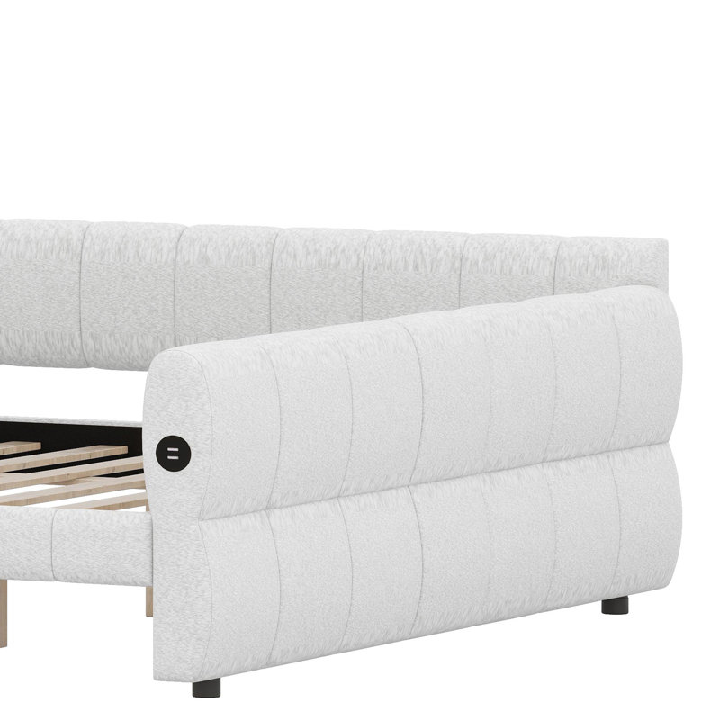 Contemporary Soft-Finish Platform Bed Featuring Built-in USB Connectivity, White