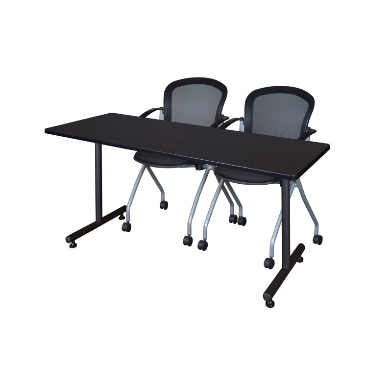 Nicklos T-Base Training Seminar Table, 2 Cadence Nesting Chairs, 29" H x 66" L x 24" W, Cherry