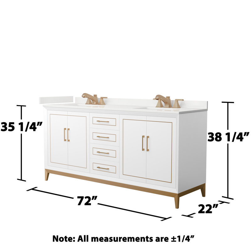 Meuble-lavabo double Marlena, WDX13306, Blanc, Bronze satiné