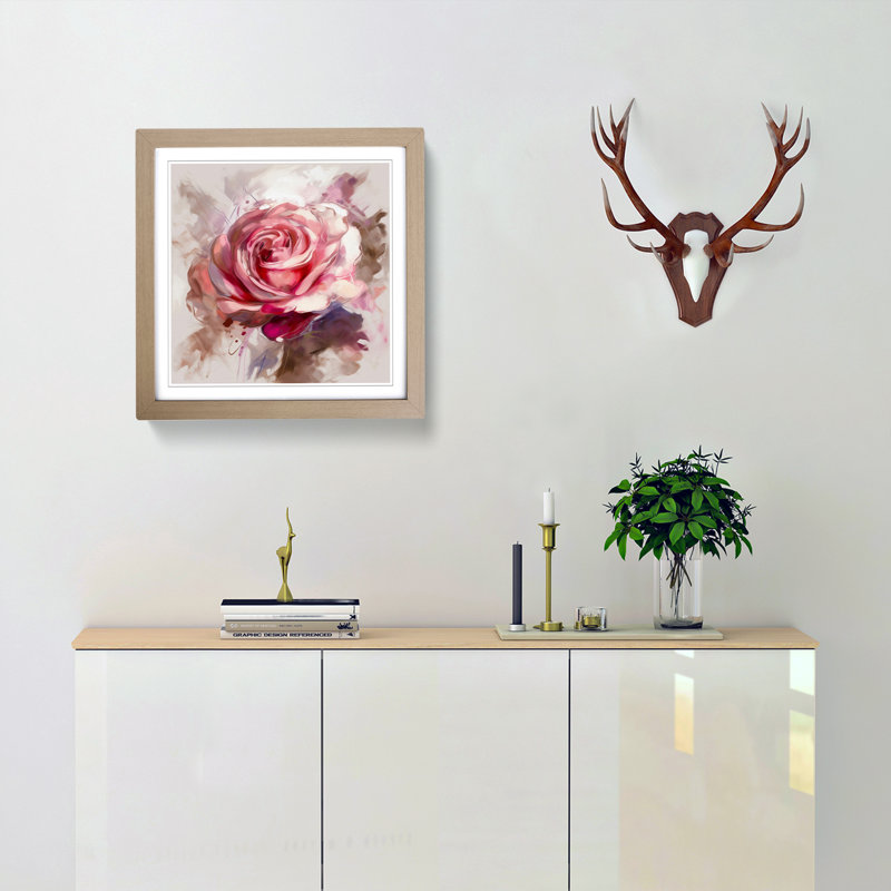 Rose Gestural No.1 1 Piece Single Picture Frame Wall Art, Oak