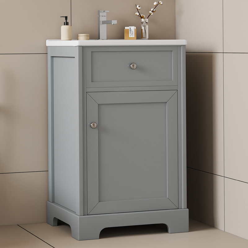 Meuble-lavabo simple 20 po avec comptoir en céramique, Gris