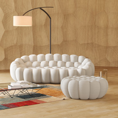 Kayi 98.43" Upholstered Boneless 3-seat Pumpkin-shaped Sofa With Ottoman, No Assembly Required