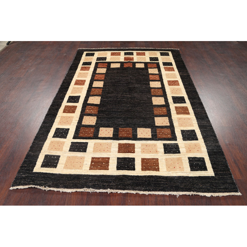 Tapis décoratif en laine de conception unique 4 pi 7 po x 7 pi 2 po noué à la main New Age