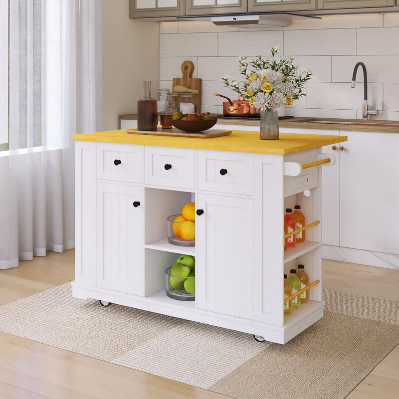 Chariot de cuisine avec comptoir à épices et porte-serviettes 53 po, Blanc