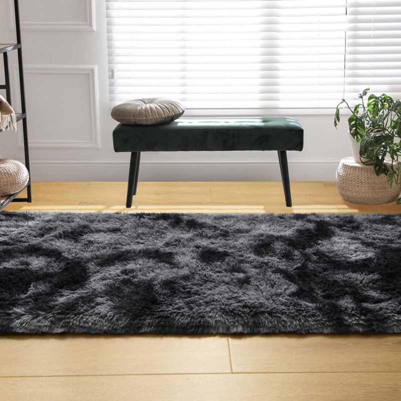 Tapis à poil long Antonije Tie Dye, Tapis de couloir 2 pi x 6 pi, Gris foncé