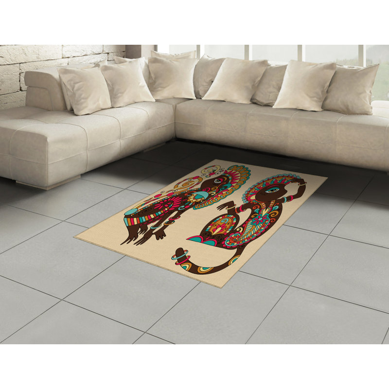 Tribal High Density Long Fiber Poly Threads Decorative Area Rug Carpet, Rectangle 4' x 5'8"