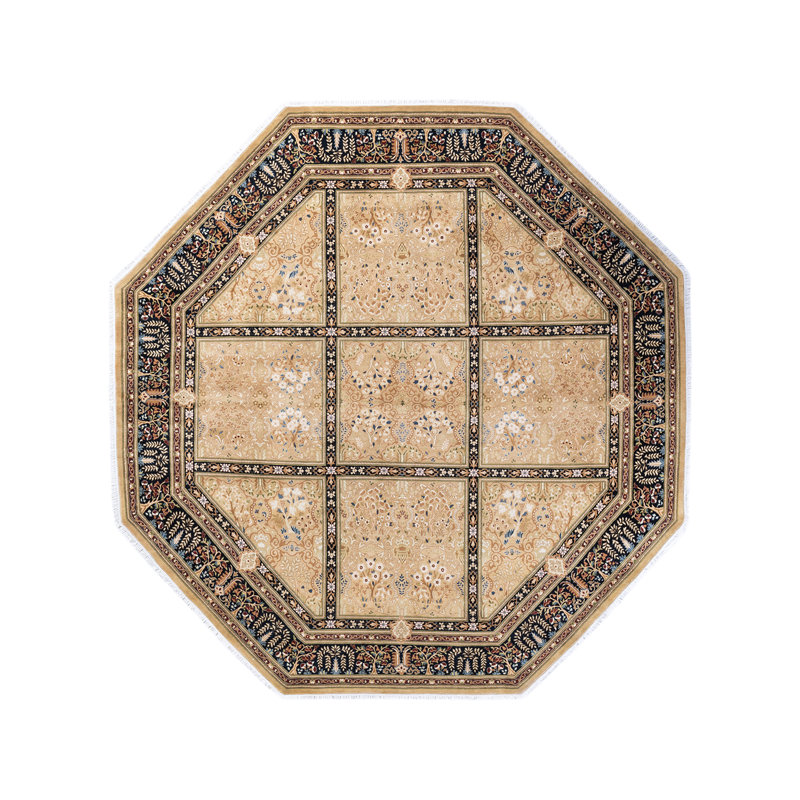 Tapis unique beige, jaune et noir de 9 pi 1 po x 9 pi 1 po Mogul