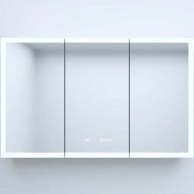 48 po Armoire à pharmacie rectangulaire en aluminium argenté l 30 po x H 30 po avec miroir, horloge, tablettes réglables, charnières silencieuses, affichage automatique de l'heure / température, lumières à intensité variable, - fonction de brouillard, automatique