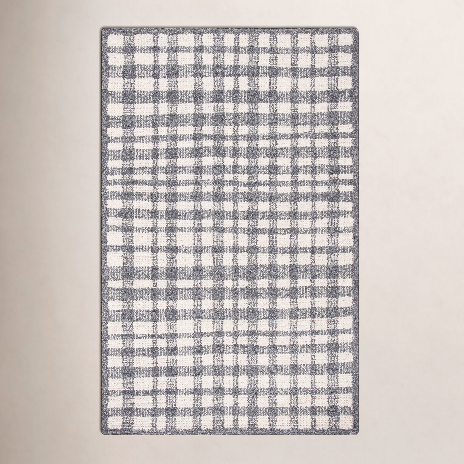 Ivory Black Hand-Tufted Plaid Rug, Rectangle 3' x 5'