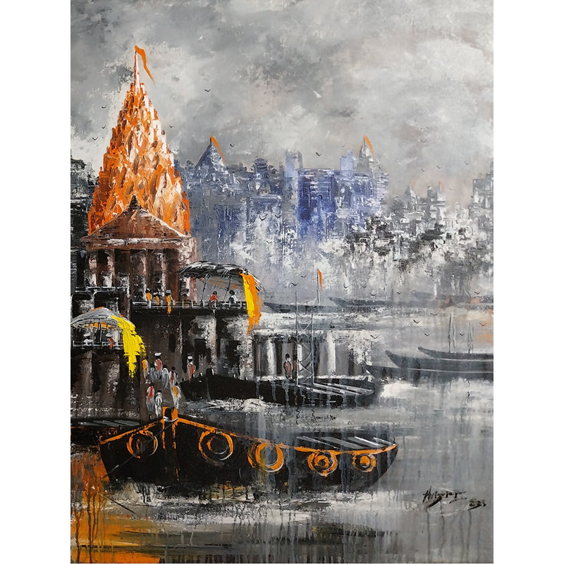 Ghat spirituel de Banaras | Technique mixte sur toile | Par Abhi Biswas