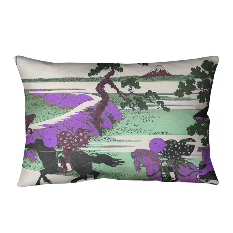 Coussin en coton Katsushika Hokusai Sekiya à la rivière Sumida, Mauve