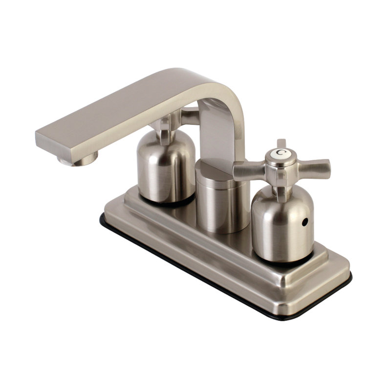 Kingston Brass Millennium Two-Handle 2-Hole Deck Mount 4" Centerset Bathroom Faucet with Push Pop-Up, Brushed Nickel