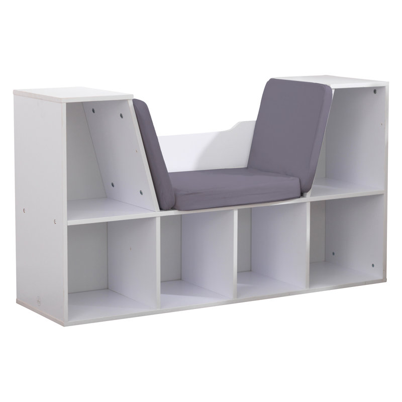Bibliothèque avec coin lecture, 6 tablettes, Blanc