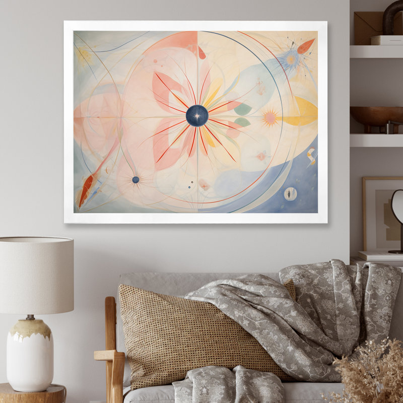 Cosmic naissance éclat rétro pastel - imprimé, Cadre simple blanc, H 16 po x l 32 po x P 1 po