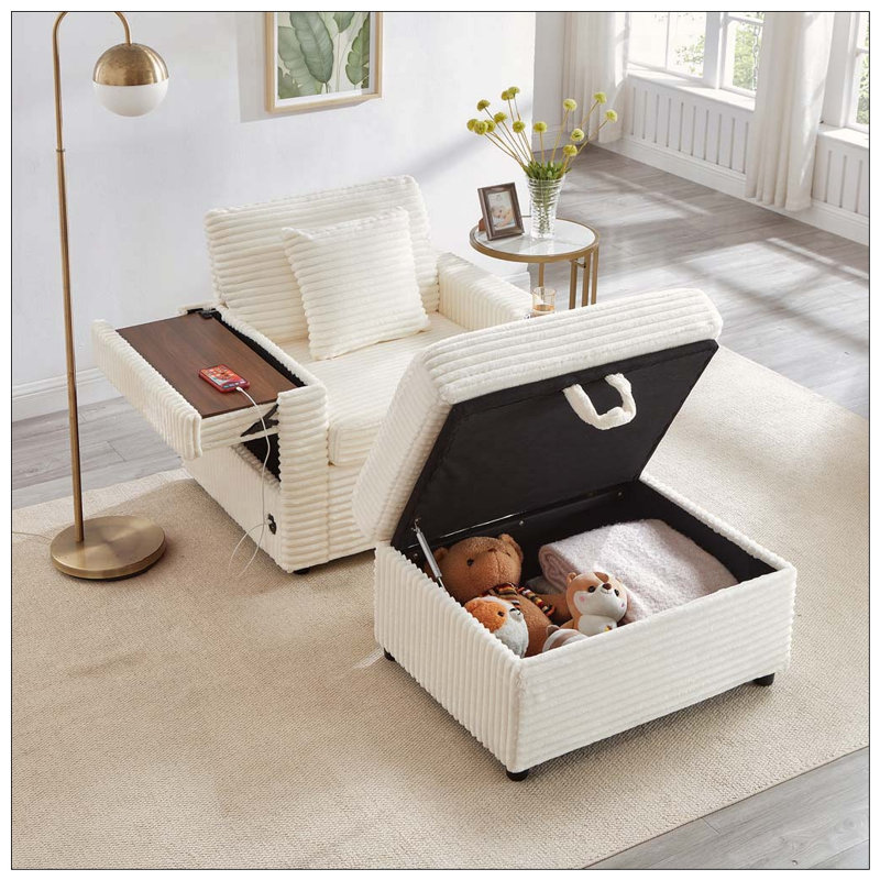 Fauteuil d'appoint confortable en velours côtelé, White