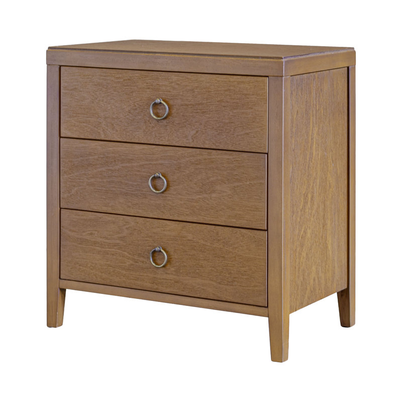 Dwaine Wood 3 Drawer Nightstand, 22"W, Medium Brown, Medium Brown