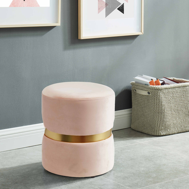 Roseanne Velvet Pouf, Light Pink