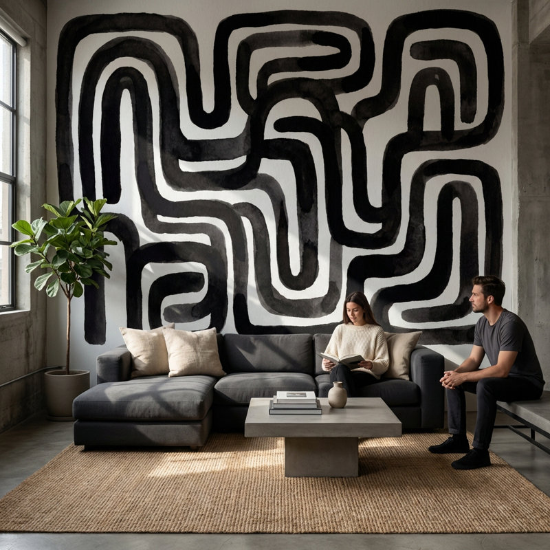 Murale rétro Mid-Century, 100 po x 96 po, Peler et coller