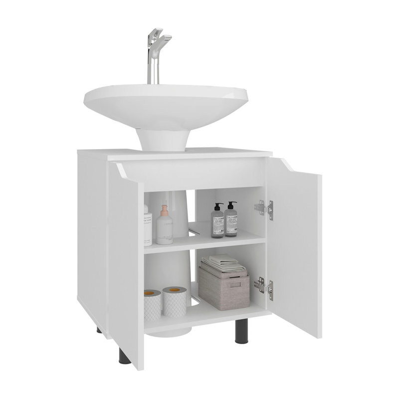 Marlo Under Sink Cabinet With Two Doors And Interior Storage Shelves, Cut-Out Back, Freestanding, Modern Bathroom Storage, ,