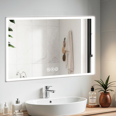 Miroir de salle de bain 48 po x 32 po avec cadre à DEL, brouillard, meuble-lavabo disponible en 3 couleurs 48 po x 32 po, encadré, possibilités de transformation accessibles