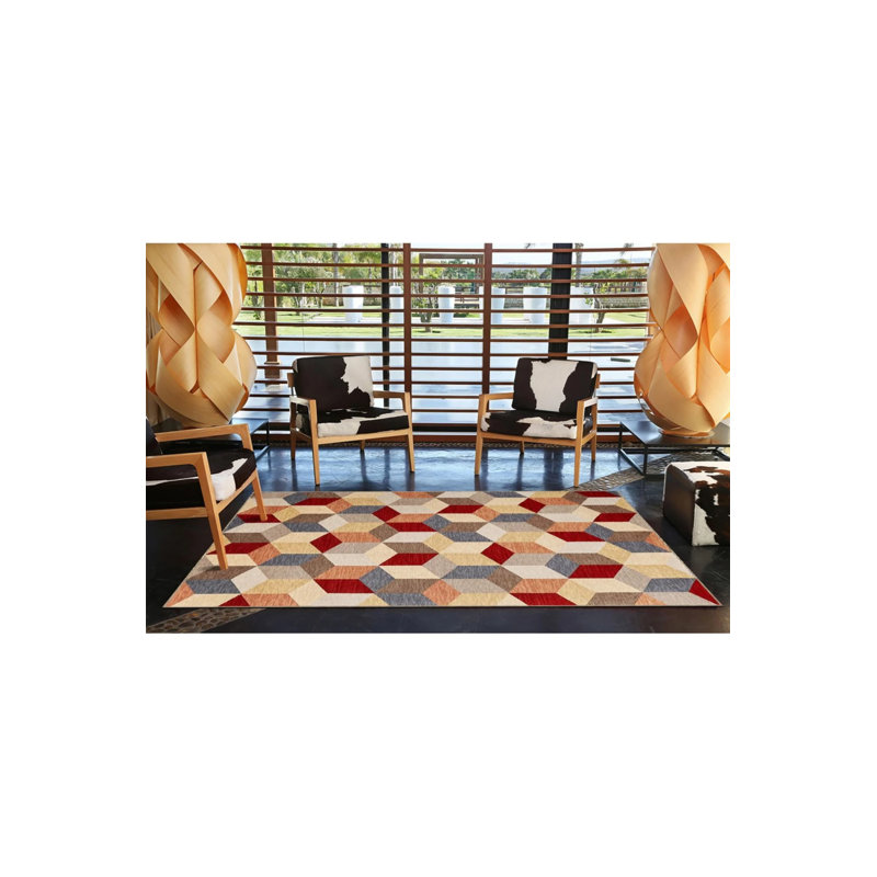 Tapis décoratif géométrique moderne tridimensionnel coloré, Rectangle 2 pi 4 po x 4 pi