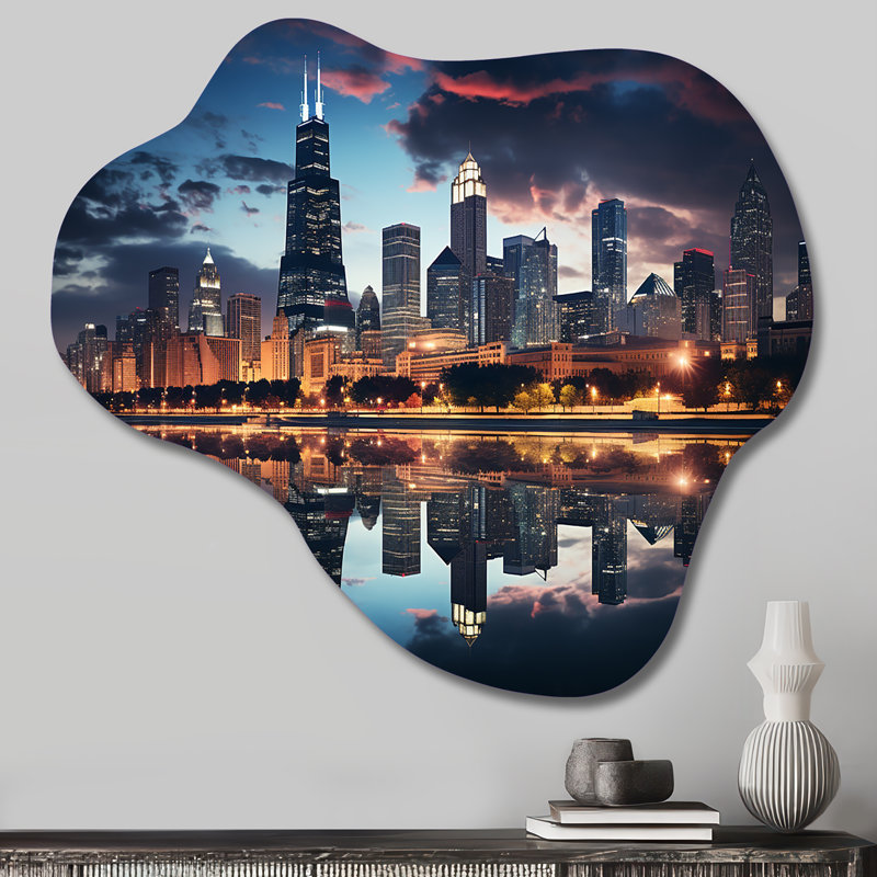 «Chicago Beautiful Cityscape II», art mural en métal asymétrique Chicago, reproduction de sculpture murale en métal