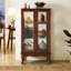 Vitrine en noyer avec dossier en miroir et tablette de rangement réglable-385267151-385267144