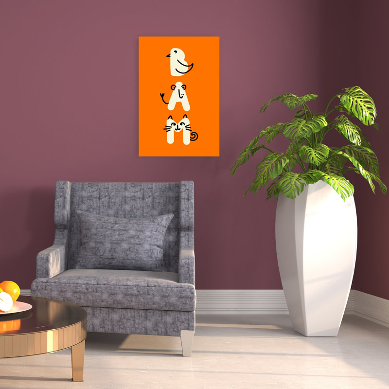 Cute Animal Alphabet Playful Whimsical Contemporary Bird Cat Monkey Wall Art Print by Annick - Wrapped Canvas Print