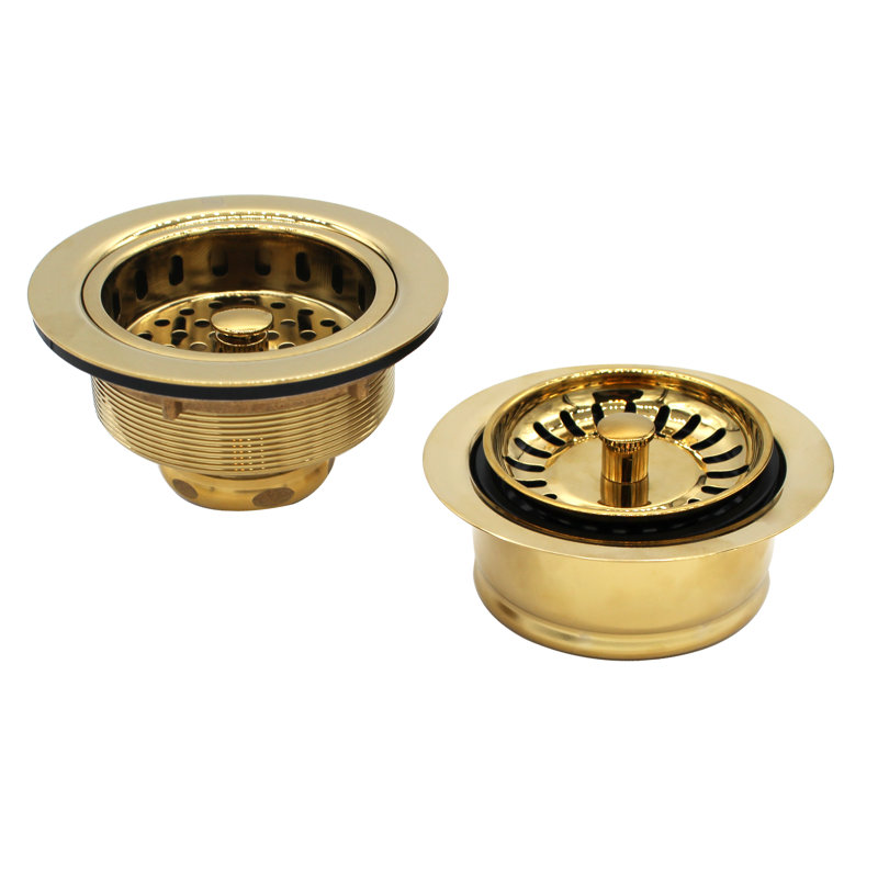 Combo garniture de drain d'évier de cuisine et bride d'évacuation avec crépines à panier, Laiton poli