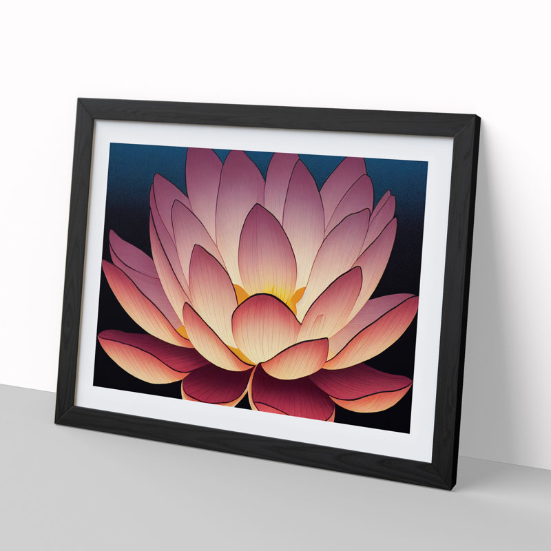 Blissful Lotus Flower - Single Picture Frame Print, 25cm H x 34cm W x 2cm D, Black