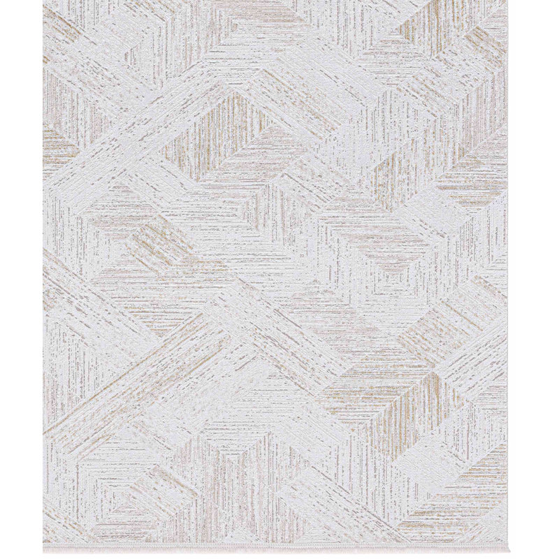 Tapis rectangulaire brun / ivoire en polyester tissé à la machine Patchwork Jarke, Rectangle 6 pi 7 po x 9 pi 7 po