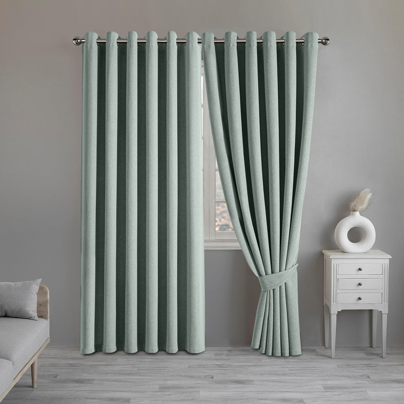 Luxurious A28 Linen Blackout Eyelet Curtains (Set of 2), Sage, 168cm Width x 137cm Drop