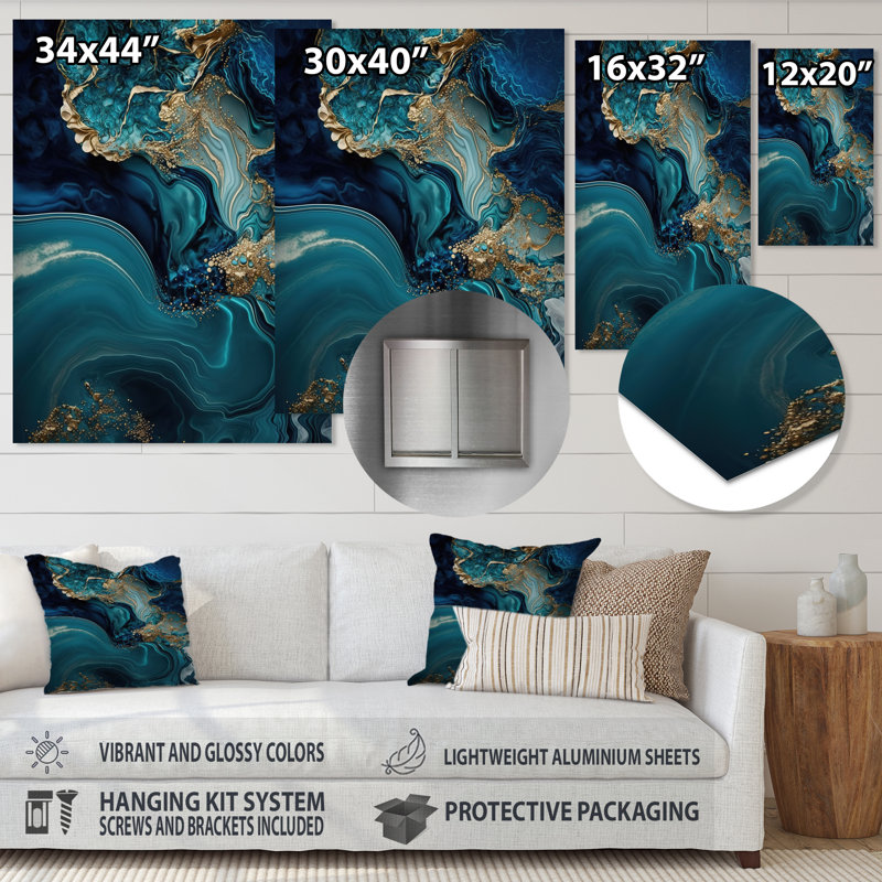 Décoration murale abstraite abstraite géode turquoise I - marbre, H 44 po x l 34 po