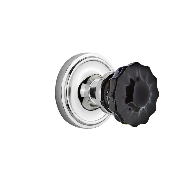 Rosette classique avec bouton de porte noir cristal, 2 3/4, Chrome brillant