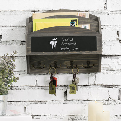 Kezar Wall Mail Organiser with Chalkboard and Key Hooks